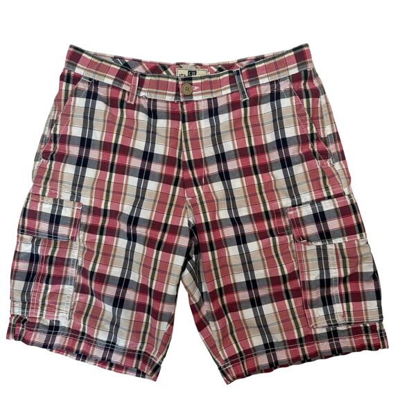 Club Room Men's 33 Plaid Cargo Shorts Pink Blue Check Cotton Casual Summer - Picture 2 of 6